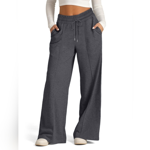 Lovely Rosetta Pants - Women's Gray Wide-Leg Drawstring Pants